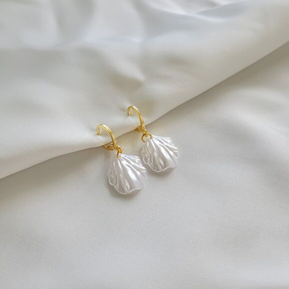 5/$25 Gold Huggie White Seashell Earrings - Picture 3 of 5